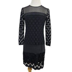 Diane Von Furstenberg‎ Dress Women's 2 Long Sleeve Mini Dress Black Lace Sheer